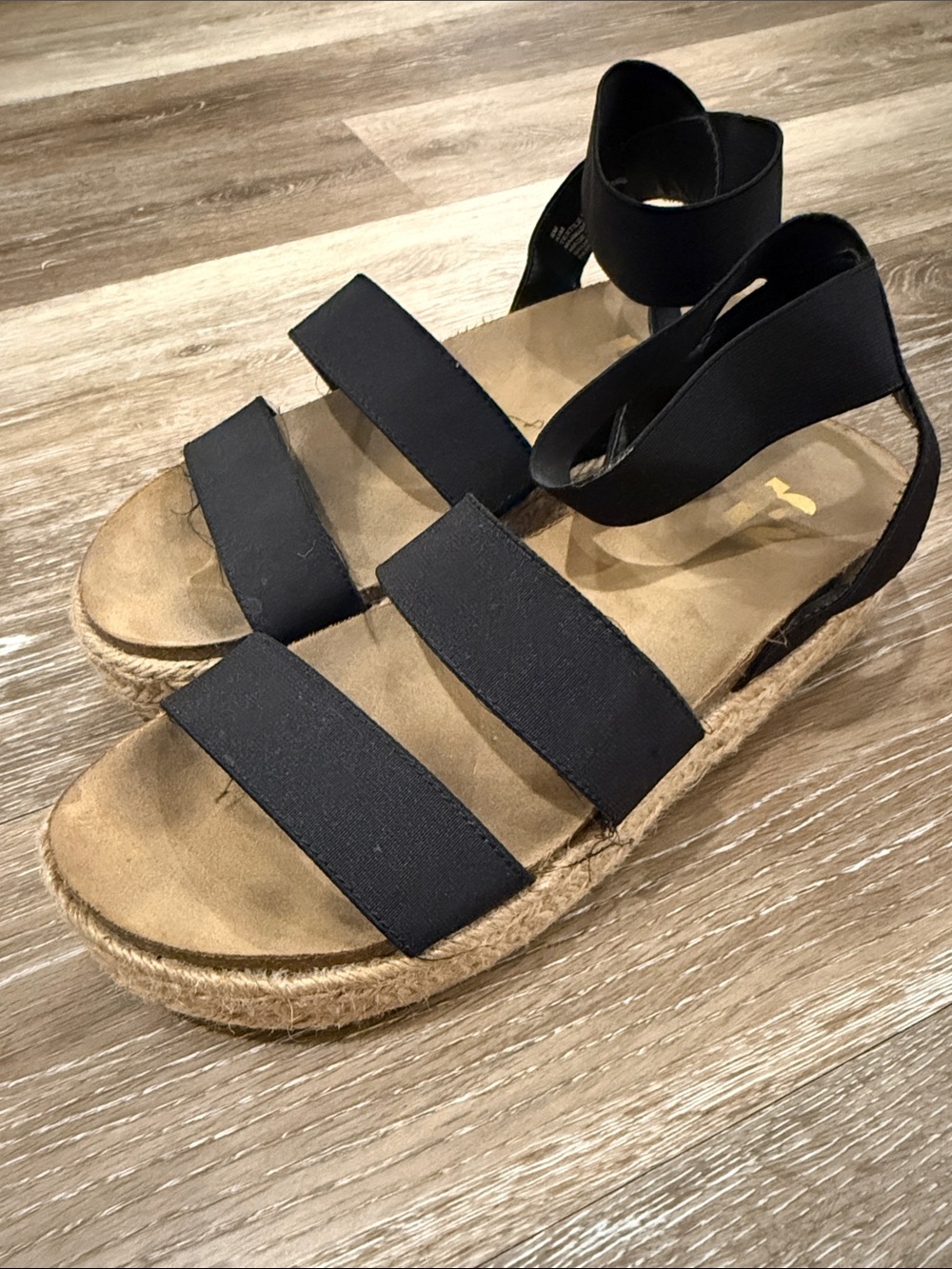 Black Strappy Espadrille Sandals with Elastic Ankle Band
